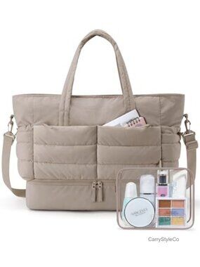 Puffer Carry On Duffel Bag Travel Weekender Gym Bag for Women with Shoe